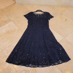 Ignite Evening Navy Sequin Short Sleeve Dress Misses Size 12 Worn Once